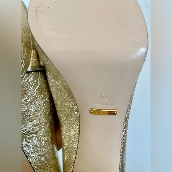 Gucci Metallic Gold Marmont GG Platform Platino Fringe Logo Block Heel pumps 38 - Picture 9 of 13